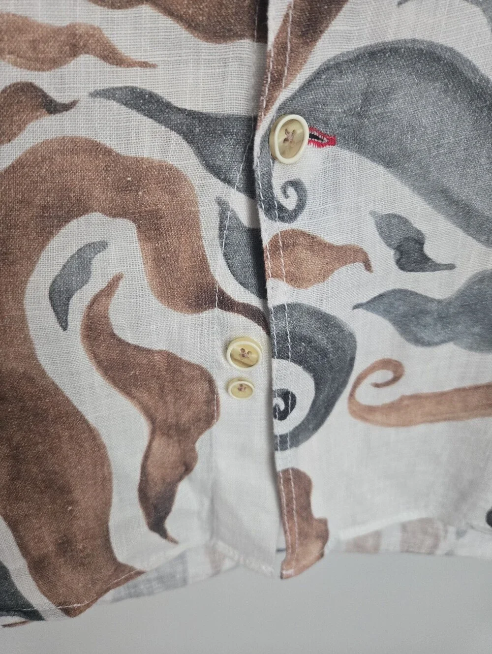 MARCEL MASSIMO Long-Sleeve Linen Shirt in Brown & Gray Button-Up - Picture 6 of 15